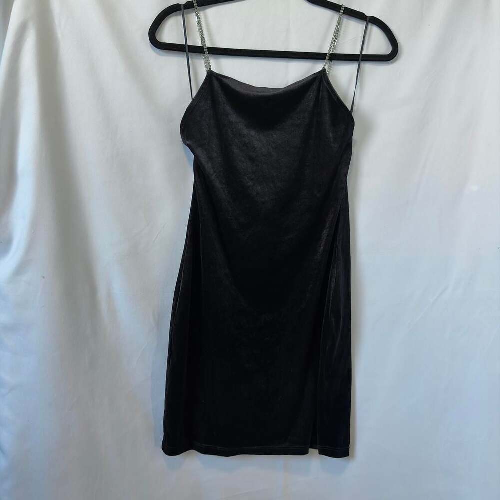 H&M Divided Black Velvet Rhinestone Chain Strap Mini Dress